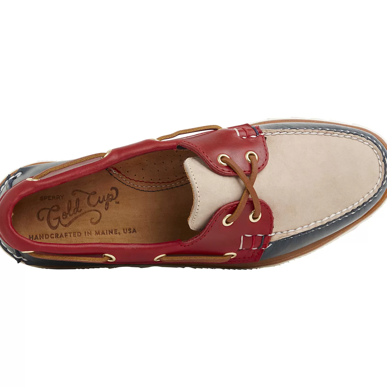 Handcrafted in Maine | Authentic Original Boat Shoe | Sperry Men's Gold Cup™ Authentic Original™ Handcrafted in Maine Tri-Tone Boat Shoe Navy/Red/Ivory